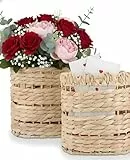 AceList Geflochtener Hängekorb für Haustür, 2er-Set, handgewebter Wasserhyazinthen-Hängekorb, natürliche Weiden-Aufbewahrungsbehälter mit Griffen, dekorativer Boho-Organizer für Haus, Garten