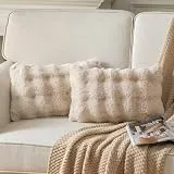 Joyouth 2er Set Plüsch Kissenbezug Dekorativ Sanft Kurze Wolle Samt Zierkissenbezüge Luxus Square Kissenhülle für Sofa Couch Wohnzimmer 30x50 cm Beige