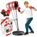 Whoobli Kinder Boxsack mit Boxhandschuhen | Verstellbarer Boxsack für Kinder von 3-10 Jahren mit Basis | Boxsack-Set für Jungen und Mädchen (Rot Schwarz)