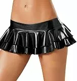 Kangxinsheng Dame Schwarz Latex Minirock,Handgefertigt Naturkautschuk Skaterrock,Geeignet für Masquerade Ball Kostüme aus Latex-M