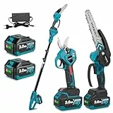 Yofidra 8 Zoll Elektrische Kettensäge mit Teleskopstange & 30mm Elektrische Astschere, Hochentaster Akku mit 2x3000mAh Akkus, 4-in-1 Gartenwerkzeug Set mit akku und ladegerät, Max. Reichweite bis 4,2m