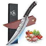 DRAGON RIOT Japanisches Kochmesser, Profi Küchenmesser Scharf Grillmesser, Schönes Outdoor Messer mit Lederscheide Fleischmesser für Küche Camping Grill