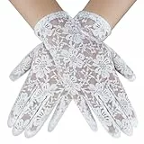Andiker Kurz Spitzenhandschuhe Damen, Vintage-Opernhandschuhe, zartgestrickte Etikette Bride-Handschuhe für Hochzeit, Teeparty, Abendparty, Kostümzubehör (Weiß)