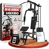 Kraftstation für zuhause, Multifunktion Fitnessstation, Bauchtrainer, Home Gym, 60 kg Gewichte, Butterfly, Beinstrecker, Latzugstange, Bizepscurl, Ganzkörpertraining, Multigym, HGX50