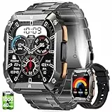 2025 Smartwatch Herren Militär mit 1000mAh Akku/LED Taschenlampen, 2.01' AMOLED Outdoor Smartwatch mit Telefonfunktion, 5ATM Wasserdicht Fitnessuhr, 113 Sportmodi, Pulsmesser/Schlafmonitor/iOS Android