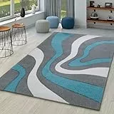 TT Home Wohnzimmer Teppich Moderner Kurzflor 3D Optik Geometrisches Wellen Design, Farbe:Türkis, Größe:120x170 cm
