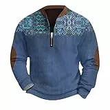 Generisch Fleecepullover Herren Sweatshirt Ohne Kapuze Fleece Pullover Strickjacke Zetieny Teddy Jacke Arbeitspullover für Blau 3XL