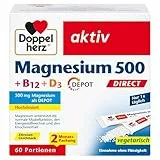 Doppelherz Magnesium 500 + B12 + D3 DIRECT mit DEPOT-Funktion - Magnesium als Beitrag für die normale Funktion der Muskeln und des Nervensystems - 60 Portionen Micro-Pellets mit Zitronen-Geschmack