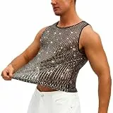 AIEOE Herren Pailletten Tank Top Ärmellos Glitzerndes Weste Disco Slim Fit Shirt für Nachtclub Festival EU S