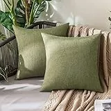 MIULEE 2er Set Wasserdicht Kissenbezug Outdoor Sofakissen Dekokissen Modern Kissenbezüge Dekorativ Kissenhülle Deko aus Polyster Leinen-Optik für Garten Sofa Wohnzimmer Bett 40x40 cm Dunkelgrün