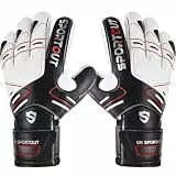 Sportout Torwarthandschuhe Kinder und Herren mit Fingersave Fußballhandschuhe mit Fingerschutz Torwart Handschuhe mit rutschfeste 4mm Latex