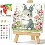 Daisen Art Kaninchen Malen nach Zahlen für Anfänger, Tiere Malen nach Zahlen Mit Geschenkbox und Rahmen, paint by numbers als Geschenk 20x20 cm(Kaninchen)