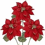 Arborus 3 STK Weihnachtsblumen Künstlich Weihnachtsbaumdeko Weihnachtsstern Kunstblumen für Vase Weihnachten Deko Christbaum Weihnachtskranz zum Basteln Tisch Wohnung Büro Weihnachtsdeko Adventsdeko