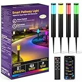 OUTON 4 Stück RGBAICW Wegeleuchten Außen mit Fernbedienung und App-Steuerung, IP65 Wasserdicht, Funktioniert mit Alexa Google Assistant, Warmweiß, 24W Pollerleuchte für Hinterhöfe, Gärten, Rasen, 50cm