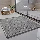 SIXHOME 60*60cm Hellgrau Badteppich Super Saugfähig Rutschfest Waschbar Mit Gummirückseite für Dusche Badezimmer Badewanne