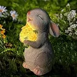 Umikk Solar-Kaninchen-Gartenstatuen, Hase mit Blumen umarmen Solarlampe Deko Bunny Figur Dekoration Zimmer Garten Lustig Geschenke, Valentinstag Jahrestag Geschenke für Frauen