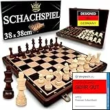 APEQi® Premium Schach - Schachspiel Holz HOCHWERTIG - [38x38cm], Massivholz, 2 EXTRA-Damen, Geschenkidee - Schachbrett Holz hochwertig - klappbares Chess Board mit 34 Schachfiguren, Reiseschach