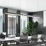 MYYCX Dimmbare LED Pendelleuchte mit Fernbedienung, Schwarz Moderne Esszimmerlampe Hängeleuchte Linear Design 2-LED Höhenverstellbar Kronleuchter Lampe für Esstisch, Büro (85cm)