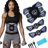 Braload EMS Abs Stimulator Elektrisches Trainingsgerät, Wiederaufladbarer Bauchmuskel-Gürtel mit 10 Gel-Pads, 6 Modi & 15 Intensitätsstufen, Für Bauch/Arme/Beine geeignet (Käfer)