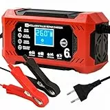 6A Ladegerät Autobatterie, KFZ Ladegerät 12v für Autobatterien Batterieladegerät Auto Batterien Ladegerät mit LCD-Bildschirm Batterie Ladegerät für Auto LKW Motorrad Rasenmäher Boot Marine Batterien