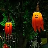 BLOOMWIN Halloween Deko Garten Outdoor Gruselig - 2Stück 1M Geister Mit Hexenhut Halloween Dekoration, LED Lichterkette Außen Batterie für Wand Balkon Tür Party Wohnzimmer Innen, Herbstdeko Orange