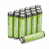Amazon Basics 16er-Pack wiederaufladbare AAA-NiMH-Akkus mit hoher Kapazität, 850 mAh, 1,2 V, bis zu 500-mal aufladbar, vorgeladen