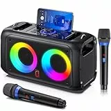 JYX Karaoke Maschine mit 2 kabellosen Mikrofonen, tragbare Bluetooth-Lautsprecher für Erwachsene und Kinder, PA System Karaoke Lautsprecher, Unterstützung TF Karte/USB, AUX Eingang, TWS für Party