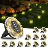 Bowfar 12 Stück Solar Bodenleuchten Aussen, IP65 Wasserdicht Solarlampen 12 LEDs Gartenbeleuchtung Solar Mit Upgrade Solarpanel, Warmweiß Solarleuchten für Garten, Rasen, Gehweg, Patio, Auffahrt