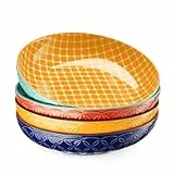 DOWAN Pastateller Groß Tief 4er Set, Ø 21,5 cm Porzellan Suppenteller Tief, Pastaschale Rund, Klassische Nudelteller, Bowl Teller Keramik für Pasta, Nudeln, Suppe, Salat-Lebendige Farben