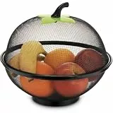 Striegro Obstschale mit Deckel, Apfelförmiger Mesh-Obstkorb, Metallaufbewahrung für Obst und Gemüse, Schwarz.