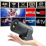 Mini Beamer, Polocsh Beamer WiFi6 und BT5.2, Tragbarer Projektor mit Android OS 11.0, 180-Grad-Winkel, Automatische Trapezkorrektur, 130-Zoll-Display und 50% Zoom, Beamer 2025 Upgrade, Stahlgrau