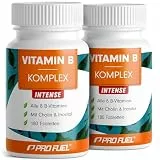 Vitamin B Komplex hochdosiert - 2x180 Tabletten - alle 8 B-Vitamine (B1, B2, B3, B5, B6, B7, B9, B12) + Co-Faktoren Cholin & Myo-Inositol - laborgeprüft mit Zertifikat, vegan - Vorrat für 12 Monate