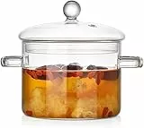 Glaspfanne, Doppelgriff-Glaspfanne mit Deckel 1,6 Liter Pfanne, hitzebeständige Klarglas-Kochpfanne und Pfanne mit Deckel zum Kochen von Nudeln, Suppen, Tees und Salaten, Glas-Kochpfanne und Klarglasp