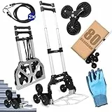Allyson® Treppensteiger Sackkarre klappbar bis 80 kg Tragkraft, 6-Rad Treppensackkarre & Transportwagen für Treppen, Umzug & Haushalt, inkl. Spanngurte & Handschuhe