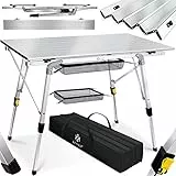 KESSER® Campingtisch faltbar Klapptisch mit Aluminiumrahmen Aufrollbare Tischplatte Falttisch klappbar Höhenverstellung 90x53cm - bis 100kg inkl. Tragetasche mit Trageband & Netztasche, Silber