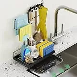 YISSVIC Spülbecken Organizer Selbstentleerend Küchen Organizer mit Abflusspfanne Schwammhalter Spüllappenhalter Haken