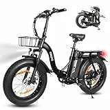 ESKUTE E-Bike D202 PRO, 20×4 Zoll faltbares Fatbike, 48V 20,8Ah Akku, bis 100 km Reichweite, 250W Motor, 7-Gang Schaltung, für Herren & Damen, Gelände, Strand & Schnee, Schwarz