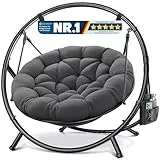 KESSER® Hängesessel mit Gestell Bali Hängeschaukel Hängestuhl bis 150kg für Indoor und Outdoor + Kissen & Seitentasche Hängekorb Stahlgestell & Schaumstoff Sitzpolster