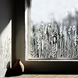 Neukids Blume Gras Adhäsionsfolie Fenster, Weiß Pflanze Fenster Deko, Fensterfolie Muster Statische Fensterfolie, Fenstersticker Geeignet für Wohnzimmer Schlafzimmer Küche Bad Büro Kinderzimmer