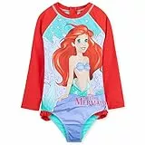 Disney Badeanzug Mädchen, Schwimmanzug mit Langen Ärmeln & Reißverschluss - Geschenke für Mädchen (Rot Arielle, 3-4 Jahre)
