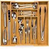 budu Besteckkasten für Schubladen #47 (Tiefe 47cm) aus Bambus - Ausziehbarer Besteckeinsatz - Schubladen Organizer Küche - Schubladeneinsatz - Kitchen drawer organizer