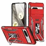 Saiboro für Handyhülle Google Pixel 7 Hülle mit Ständer (6,3 Zoll), Halterung Handyhülle Pixel 7 Hülle Outdoor Schutzhülle Robust Case [Magnetisch Ring] Bumper Cover - Rot