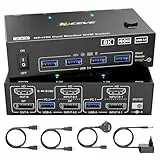 8K KVM Switch 2 PC 2 Monitore 8K@60Hz 4K@144Hz Displayport+HDMI Dual Monitore KVM Switch für 2 PC Share 2 Monitore und 4 USB 3.0 Geräte, Kabelfernbedienung, 12V Netzteil und USB Kabel enthalten