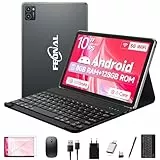 FEONAL Android Tablet 10 Zoll,2-in-1 Tablet Mit Tastatur,5G WiFi Android 14 Tablets PC - 8GB RAM+128GB ROM(1TB TF), Bluetooth 5, Octa-core,1080FHD, 21MP Kamera,8000mAh,GMS-Zertifizierung,GPS/OTG-Grau