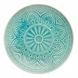 BUTLERS Teller Ø21cm gemustertes Geschirr Türkis aus Steinzeug -SUMATRA- Mikrowelle und Spülmaschinegeeignet, kleine Teller für Kuchen, Desserts, Frühstück
