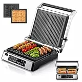FOHERE XL Kontaktgrill Multifunktionaler, 4 in 1 SandwichMaker & Waffeleisen 2200W mit 4 Antihaftbeschichteten abnehmbaren Platten, individuelle Zeit und Temperatur, LED-Anzeige, 8 Programme