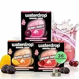 waterdrop® Microenergy Set, Energy Drink Pulver, 36 Würfel Getränkepulver, Mango, Kirsche & Brombeere Geschmack, Zuckerfrei & Kalorienarm, Mit 90 mg Natürlichem Koffein, Vitamin C & B – Flavour Drops