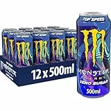 Monster Energy Top Speed - koffeinhaltiger Energy Drink mit erfrischendem Pfirsich-Nektarinen Geschmack - ohne Zucker und ohne Kalorien - in praktischen Einweg Dosen (12 x 500 ml)