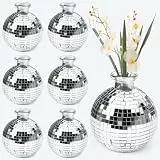 VGECEE 6 Stück Disco Ball Vase Deko Kugel Discokugel Blumentopf Vase Disco Kugel Pflanzentopf Discos Ball Planter Discokugel Übertopf Deko Pflanzen für Tisch, Party, Hochzeit, Zuhause (3,5' x 4')
