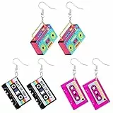 BOHUIZ 3 Paare Retro Kassettenband Ohrringe, 80er 90er Neon-Ohrring für Frauen 80er Jahre Outfit Damen für 80er 90er Jahre Outfit Mottoparty Kostüm Party Zubehör